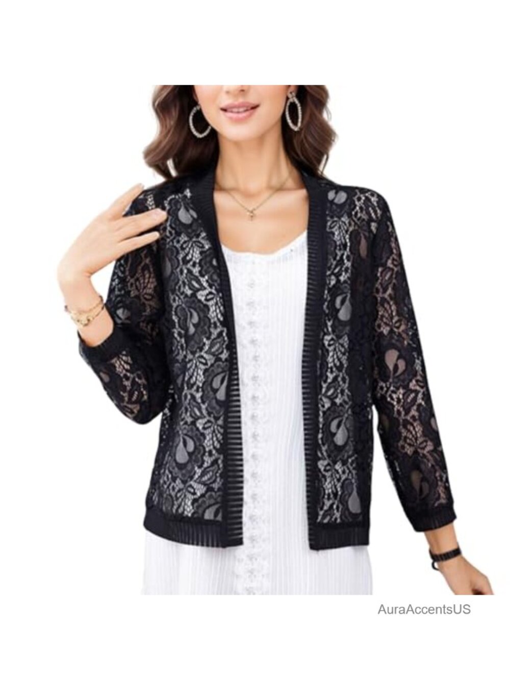 Lace Cardigan Long Sleeve Floral Crochet Summer Shrug Cover Up